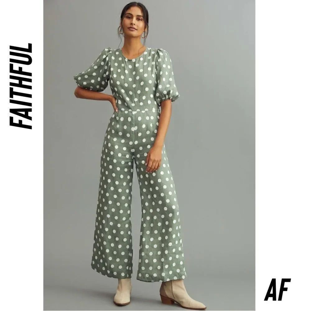 FAITHFUL DARIEN DOT LINEN JUMPSUIT IN EMELDA SLATE